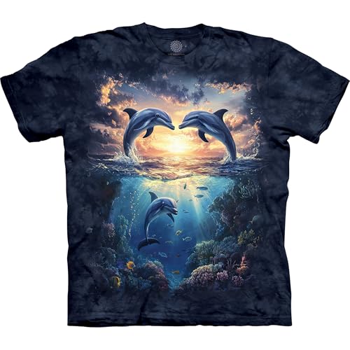 The Mountain Dolphin Love Shirt for Men, Nature Graphic Tees Men, Ocean Wildlife Oversized Cotton T-Shirt, XL