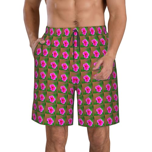 Hibiscus Flowers Pattern Print Stylish Beach Shorts Swim Trunks Lightweight Breathable Summer Outdoor Activities