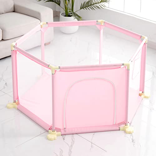 Jolan Baby Playpen,Indoor Outdoor Kids Activity Center,Baby Fence with Breathable Net and Zip Door,Hexagonal Crawling Playpen,Portable Safety Playard,Pink/Green/Grey Game Playpen,Pink-125×65×65cm