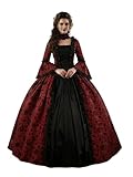 CountryWomen 18th Century Women's Rococo Ball Gown Printing Costumes Long Gothic Victorian Dress Masquerade Theme Dresses(Red and Black, 2XL)
