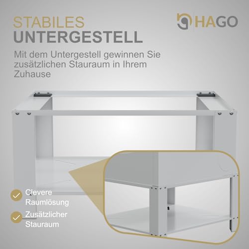 HAGO24 | Waschmaschinen-Untergestell 63x54x32cm | Weiß | Sockel 40cm Höhe | Ablage Unterbau | Gummifüße | Rückenschonend | Ablagefach | 150kg Traglast | Vibrationsschutz