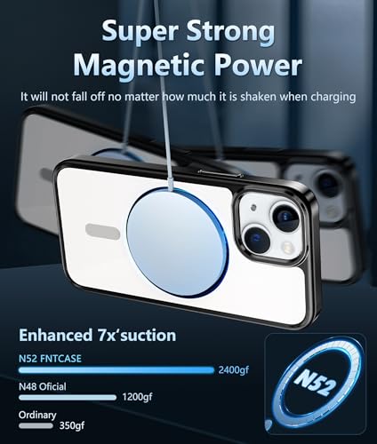 Image of FNTCASE for iPhone 13 Mini Case: iPhone 12 Mini Case Clear Magnetic Phone Cases Compatible with Magsafe Slim Anti Yellowing Military Grade Drop Rugged Protective Transparent Cell Cover (B-Black)