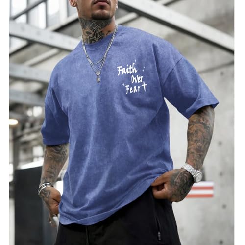 Christian Shirts for Men Faith Over Fear Acid Wash Tshirts Faith Religious Tees God Bible Verse Inspirational Tops2