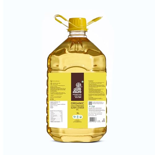 Image of Pure & Sure Organic Cold Pressed Sunflower Oil 5L | For Cooking | Extracted on Wooden Churner | Nutrient Rich & Chemical Free (Pack of 2)