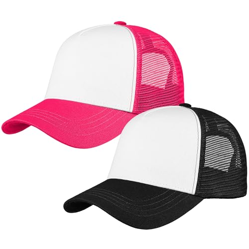 Image of Falari 5-Panel Mesh Baseball Cap, Trucker Hat, Structured Plain Design, Cotton, Adjustable Size