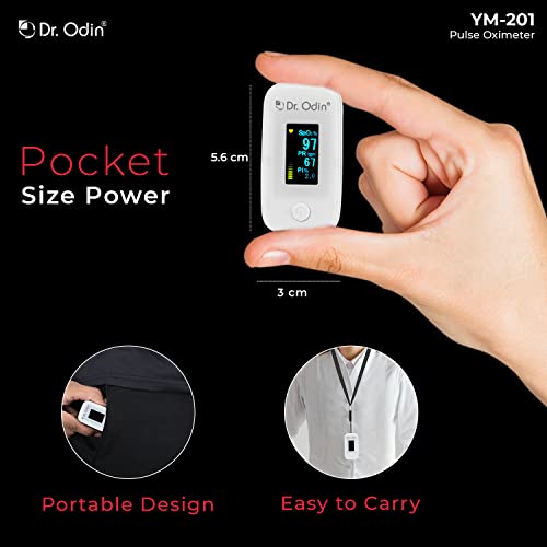 Image of Dr. Odin YM-201 Fingertip Pulse Oximeter with LED Display and Auto Power Off, Perfusion Index and SpO2 (White, 1 Year Warranty)