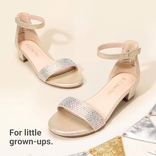 Image of DREAM PAIRS Girls Sandals Low Heel Dress Pump Ankle Strap Flower Wedding Party Shoes for Little Kid /Big Kid