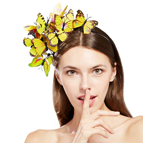 Coucoland - Diadema para mujer, diseño de mariposas y flores, cinta para el pelo, ideal para carnaval, disfraz, accesorio para el pelo amarillo Talla única