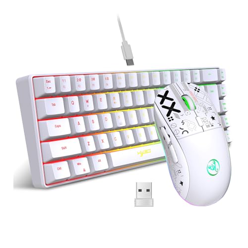 YIWENG combo souris et clavier,Ensemble clavier et souris filaire K68 RGB Streamer Mini clavier de jeu à membrane et souris de jeu mécanique sans fil 2,4 G RVB 3600 DPI 11 modes d'éclairage RVB pour j