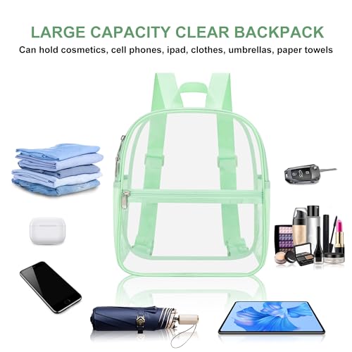 Image of Oraben Clear Backpack Stadium Approved, 12 x 6 x 11 in, Small Transparent Backpack for Concerts, Sports Events, Festivals, Travel, Waterproof PVC, Adjustable Straps, Women Men