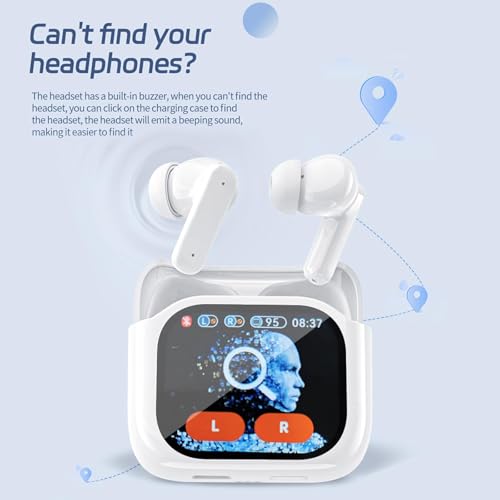 Image of Wireless Touchscreen Earbuds with Smart Touch Screen Case - TWS True Wireless Bluetooth 5.4 Headphones - ANC Active Noise Cancelling - Blue Tooth Earphones for iPhone Android