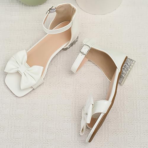 Girls Heels Dress Shoes Flower Girl Mary Jane Sandals Wedding Party Princess Bowtie Shoes for Toddler Little Kid Big Kid2