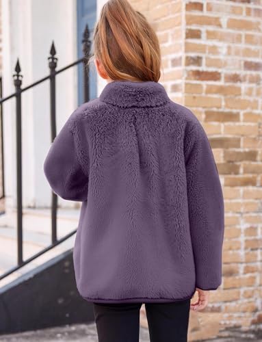SEAUR Girls Sherpa Jacket Teen Fleece Warmth Zipper Jackets Long Sleeve Stand Collar Basic Outwear with Utility Pockets2