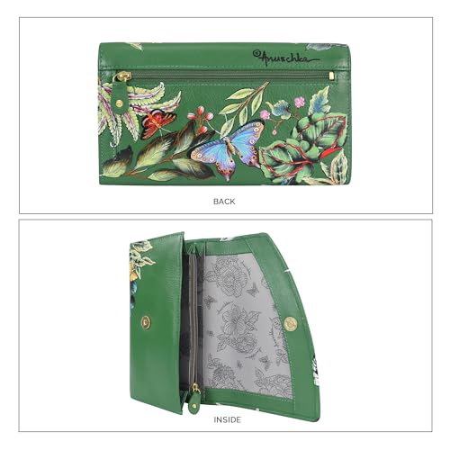 Image of Anuschka Women's Leather Wallet - Hand-Painted Genuine Leather Wallet with RFID Protection - 1174, Dancing Leaves