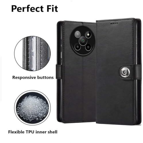 Image of SHINESTAR Leather Finish Flip Back Cover for Lava Agni 2 5G | Inside TPU & Inbuilt Stand| Stylish Button Magnetic Closure | Wallet Style Back Cover Case for Lava Agni 2 5G - Black
