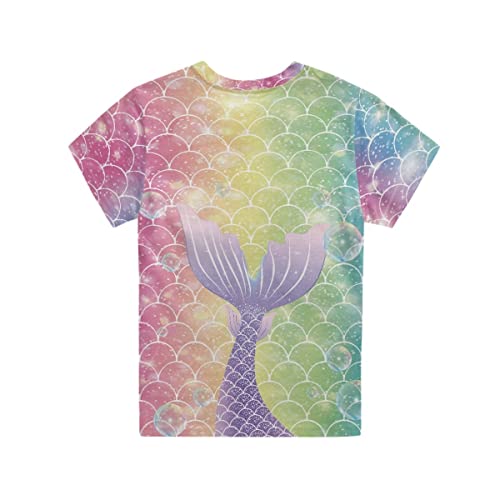 ENLACHIC Girls Cute Unicorn Mermaid Scale Tee Shirts Summer Short Sleeve Graphic T-Shirts 3-16 Years3