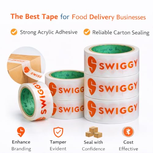 Image of Swiggy Food Packing Tape (2 Inch X 65 Meter in | Pack of 6
