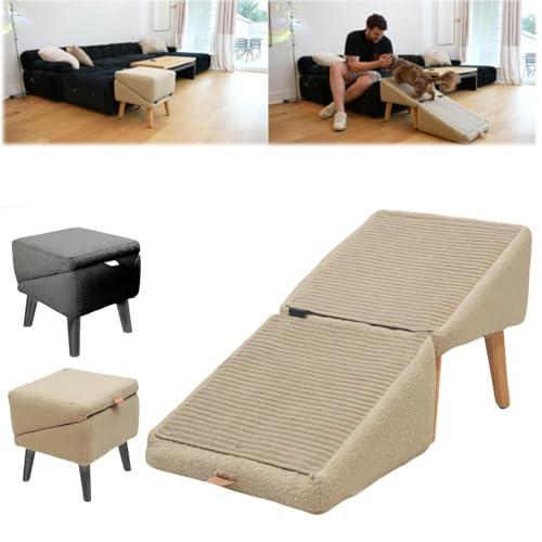 clhjinruoliu Split Ottoman Dog Ramp for Couch, Lightweight Folding Pet Ramps Stairs, Dog Chair for Bed, Couch, Outdoor Dogs Ramp Porch Steps,Khaki