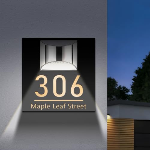 Plaque de numéro de maison solaire personnalisée avec LED – Plaque de porte moderne, étanche...