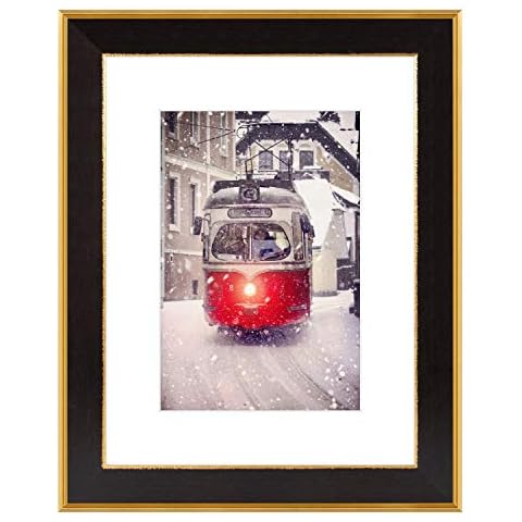 Space Art Deco, 12x16 Picture Frame with Mat for 8x12 Photo or Display 12x16 Poster/Photo/Print Without Mat, Shatter Resistant Glass Wall Mounting (Classic Gold/Black) Cover