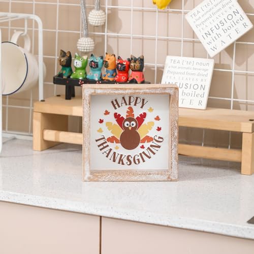 Image of Embossed Happy Thanksgiving Sign, Thanksgiving Decorations for Table Cubicle Desk Mantel Fireplace, Vintage Autumn Decor Indoor Wooden Turkey Sign