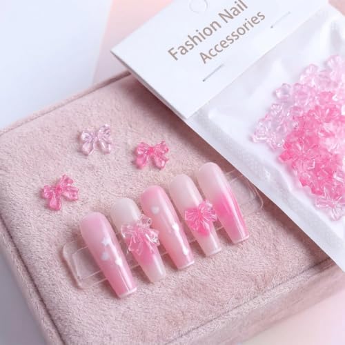 Image of MAYCREATE 50PCS Pink 3D Resin Bow Nail Charms, Manicure Decor