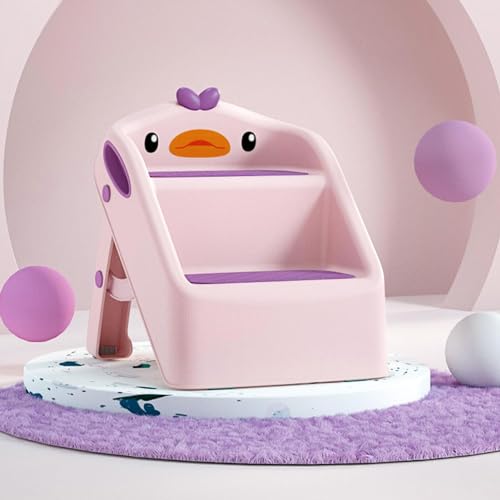 يو-هومي مقعد قابل للطي للاطفال الصغار في المطبخ والحمام والحوض، مقعد تدريب على استخدام المرحاض على النونية، ارتفاع مزدوج 11 انش، مقعد بلاستيكي مساعد للمطبخ مع مقابض، مقعد قدم للحضانة (بينك)