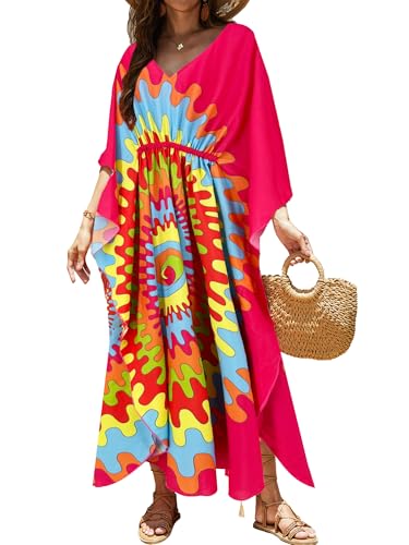 Image of Moss Rose Kaftan Dresses for Women V Neck Summer Swimsuit Cover up Caftan Maxi Beach Dresses