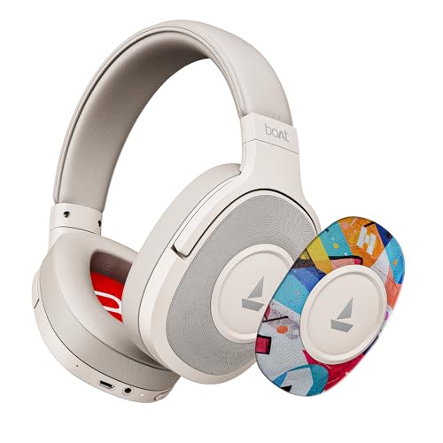 Image of boAt Rockerz Plus 550, Customizable Earcups, 100H Battery, 50mm Drivers, Dual Pair, Stream Ad Free Music via App Support, Bluetooth Headphones, Wireless Headphone with Mic (White Prism)