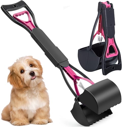 XFLYP Recogedor Caca Perro, 60cm Plegable Scooper Portátil Recogedor de Caca, Mango Largo, Sólido Dentado, para Recoge Cacas de Perros para Gatos y Perros al Aire Libre Interior(Rosa)