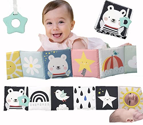 Image of Baby Steps Angel Bear Black White High Contrast Baby Soft Cloth Book Tummy Time Toys,Baby Safe Mirror Teether Early Educational for Infants Toddlers Sensory,0-3 Yrs Newborn Crinkle Book for Babies