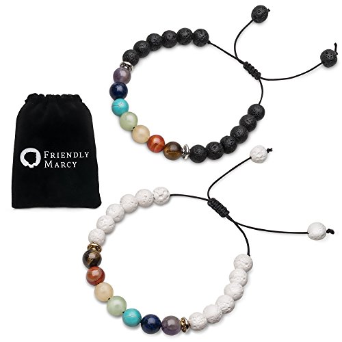 Chakra Bracelets-Natural Semi Precious Gemstones-Also Suitable as Best Friend Couples Distance Bracelets for 2-Essential Oil Diffuser Lava Bracelets-Rock Stone Beads-Healing Protection Energy Stress