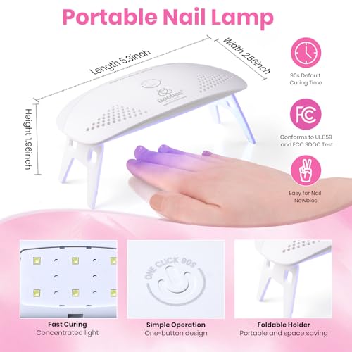 Image of Beetles Nude Pink Gel Nail Polish Kit with UV LED Light Nail Lamp 6 Pcs Starter Kit Base Gel Top Coat Soak Off Nude Pink Polish Set with Nail File for DIY Manicure Gifts for Women