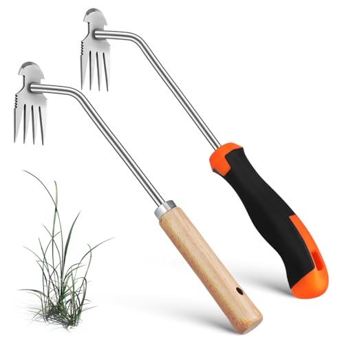 CIMAXIC 2 Pezzi di Attrezzi per Diserbo Diserbante Manuale da Giardino Attrezzi Rimozione delle Radici Dell'erba Forche da Diserbo in Acciaio Inossidabile