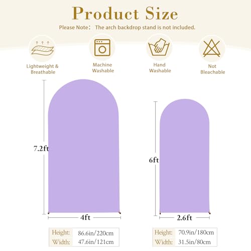 Image of Lavender Arch Backdrop Cover Set of 2-7.2 and 6ft Lilac Light Purple Arch Covers Stretchy Backdrop Spandex Baby Shower Arch Stand Covers for Girls Birthday Party Wedding Bridal Shower Photo Background