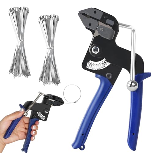 Kabelbinderpistolen Set aus Metall Kabelbinderpistole aus Edelstahl mit 200 Stück 4 6 x 300mm Kabelbindern Metallbinderpistole Kabelbinder Werkzeug für KabelbüNdelung Industrie