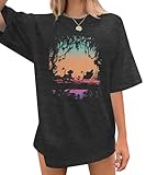 FASHGL Magic Word T Shirt Women Funny Animal Graphic Print Pine Tree Shirts Casual Short Sleeve Nature Tee Tops Grey