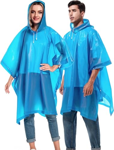 Image of Allextreme EVA Poncho Raincoat Transparent Hooded Water Resistant Rain Jacket with Sleeves for Women Men Camping Rainy Season Travel (Blue)