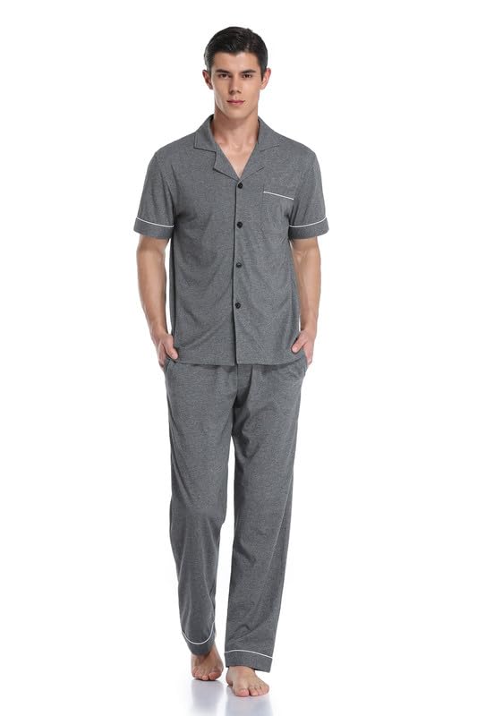 COLORFULLEAF Men's 100% Cotton Pajamas Sets Pants and Short T-Shrits 2 Piace Sleepwear Soft Comfy Pajs for Men with packts4