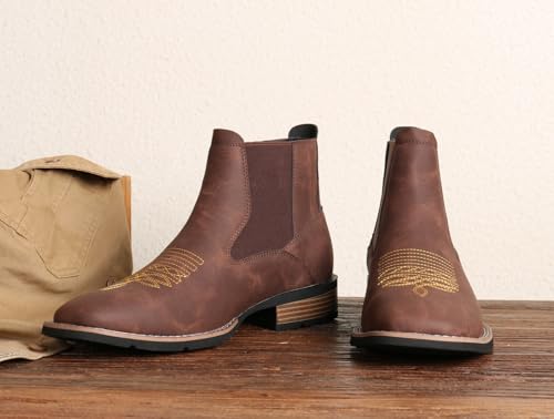 Image of Santimon Men's Square Toe Chelsea Boots, Ankle High, Slip-On, Anti-Slip Dress Casual Outdoor Boots