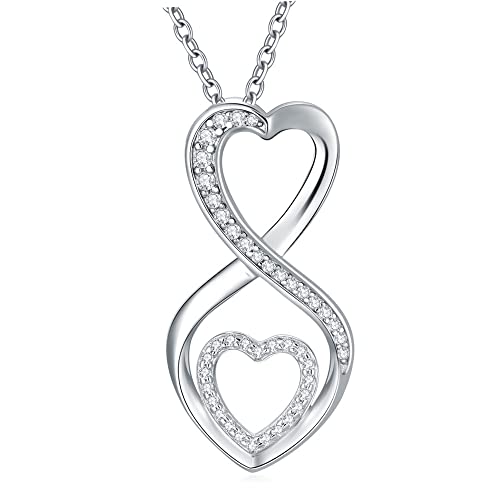 Fencci Natural Diamond Infinity Necklace, Diamond Necklace For Women Sterling Silver Infinity Heart Pendant Necklace Mothers Day Gifts For Mom Daughter Wife Grandma And Her, 18"-20" #TOP18