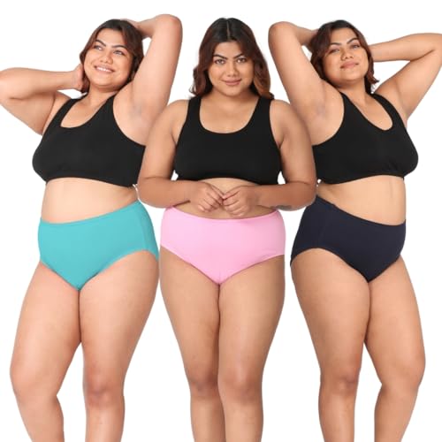 Image of Adira | 3XL to 10XL Cotton Panties for Women Plus Size | High Waist Panty with Full Coverage | Inside Elastic - No Elastic Exposure to Skin | Plus Size | Pack of 3
