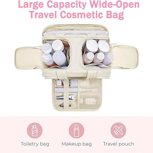 MaisonGinza Cloud Carry Bag, Large Capacity Wide-Open Travel Toiletry Bag, 4-in-1 Puffy Multi-functional Makeup Bags for Women, Portable Waterproof Open Flat Cosmetic Organizer Bags (Brown)2