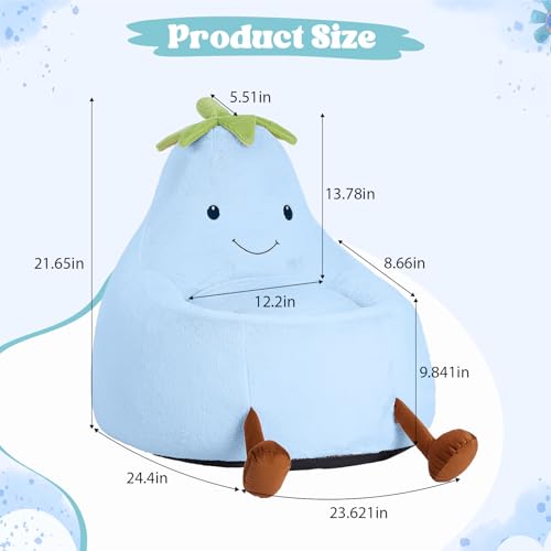 Image of 24 Inches Memory Foam Bean Bag Chair - Ultra Soft Faux Rabbit Fur Round Sofa with Handle & Machine Washable Cover, Comfy Chair for Kids Teens, Perfect for Reading Gaming in Living Room Bedroom, Blue