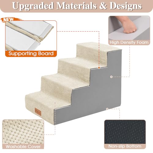 GGIB Dog Stairs for Small Dogs Cats Non-Slip Dog Steps for High Bed Pet Stairs for Sofa Couch Dog Ramp Pet Steps with Removable Washable Cover, Beige, 22\" H, 5-Step - Thumbnail 3