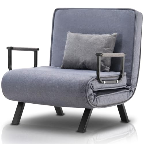 BAKAJI Poltrona Divano Letto Singolo Reclinabile 3 in 1, Sedia Convertibile in Chaise Lounge con Seduta Imbottita Morbida ed Ergonomica, Copertura Sfoderabile e Tessuto Traspirante (Grigio)