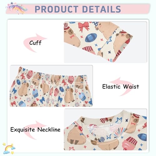 Cute Capybara Colorful Stars Cute Pajama Sets Long Sleeve Top and Pants, Snug Fit Sleepwear for Night Wears4