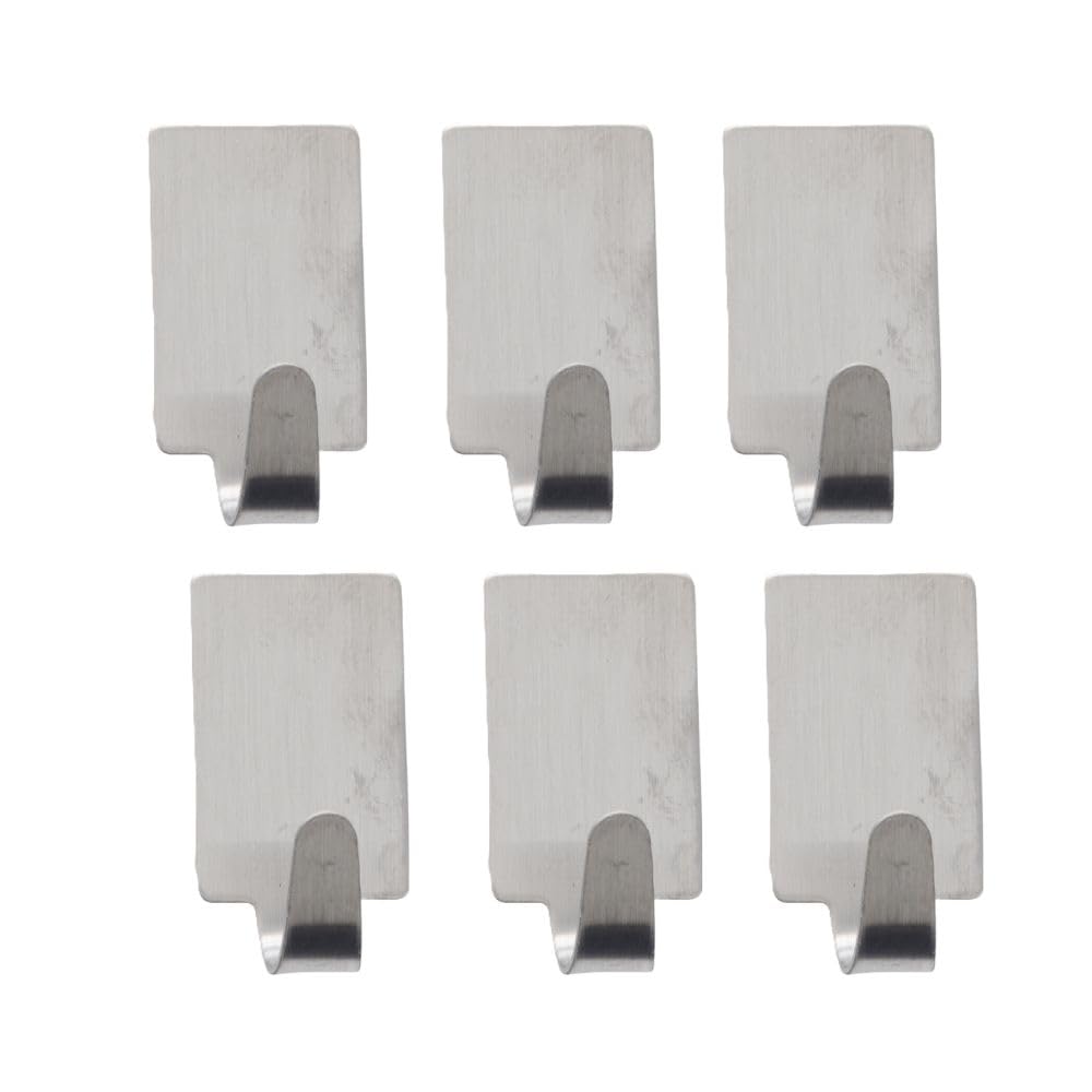 Envenzo Silver Small Self Adhesive Hooks Metal Oval Square 6Pcs For Hanging Set (Square)