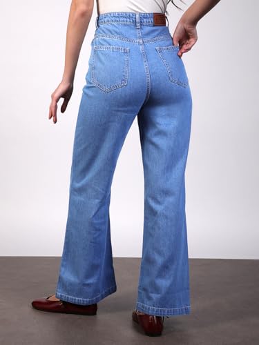 Image of Urbano Fashion Women's High Rise Regular Fit Wide Leg Washed Jeans