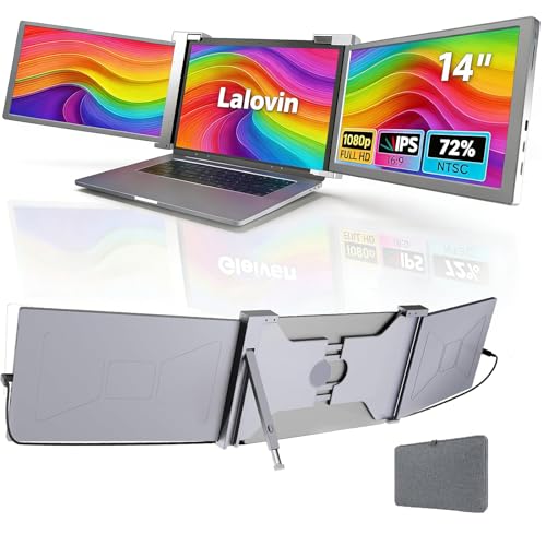 Image of Triple Laptop Monitor Extender, 14 inch 1080P IPS Portable Screen Monitor for 14 inch-17.3 inch Laptop, Plug & Play Screen Extender with USB-C /HDMI for Mac /Windows /Chrome /Android, Gray